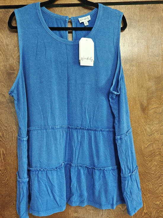 Wonderly Tops - Washed Blue Tiered Sleeveless Top